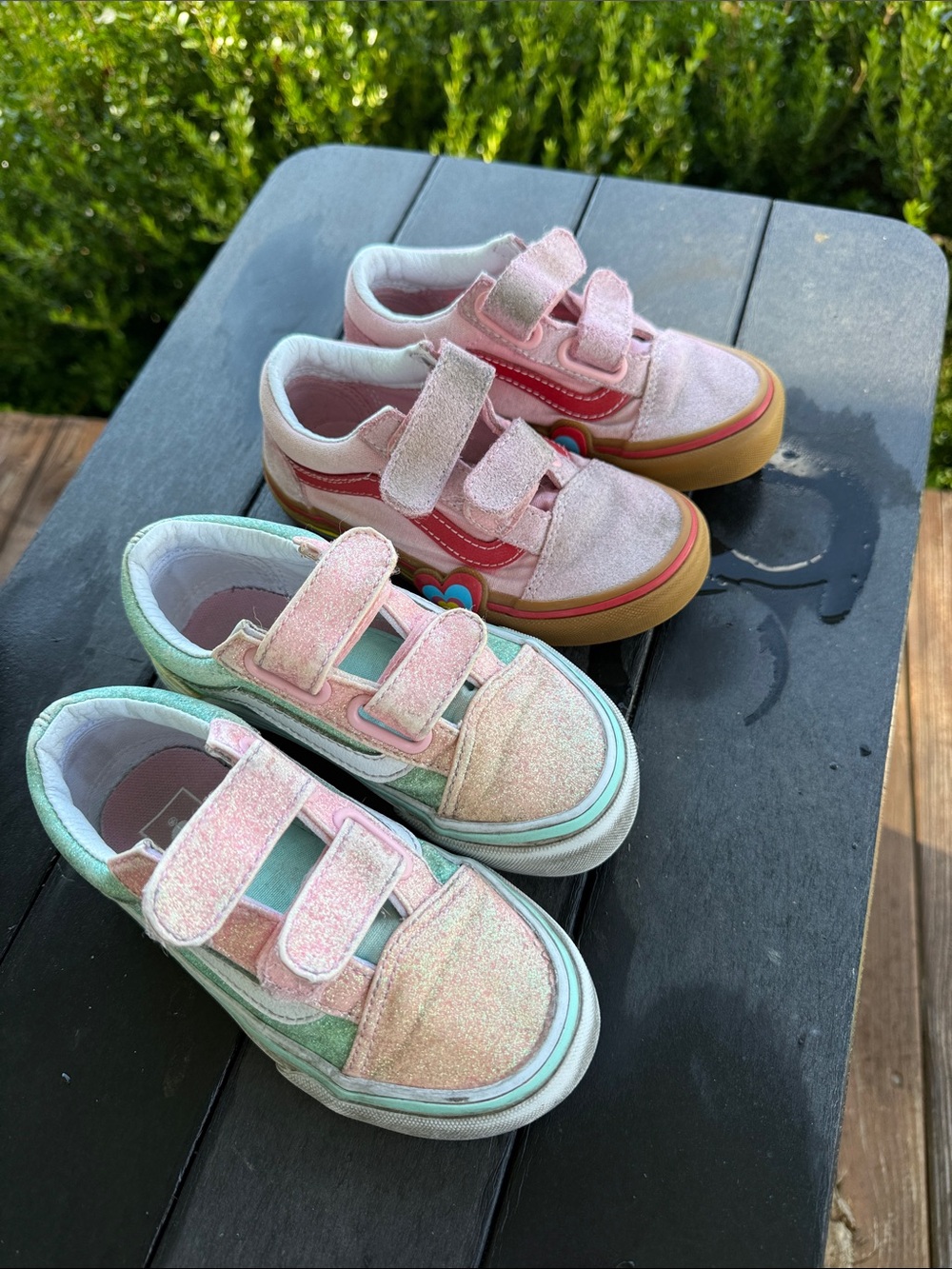 Vans Kids Glitter Velcro Sneakers in Pink and Mint Green